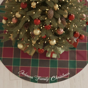 Merry Christmas Tree Red & Green Tartan Pattern Brushed Polyester Tree Skirt