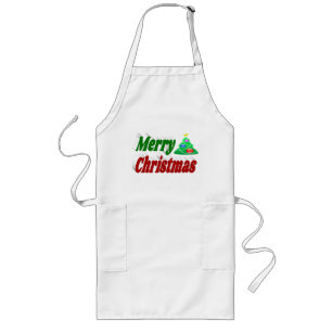 Merry Christmas Tree red green typography Long Apron
