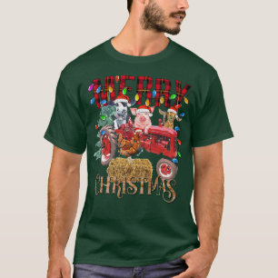 Merry Christmas Tree Red Tractor Lighting Farmer C T-Shirt