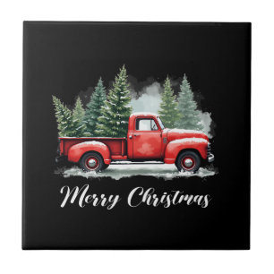 Merry christmas tree red Truck Ceramic Tile