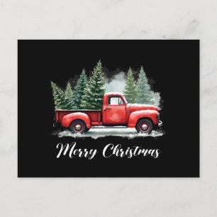 Merry christmas tree red Truck Holiday Postcard