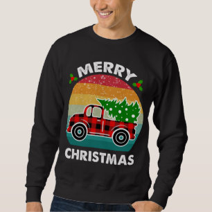 Merry Christmas Tree Retro Red Truck Buffalo Plaid Sweatshirt