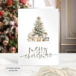 Merry Christmas Tree Sage Script Folded Holiday Card<br><div class="desc">Modern Merry Christmas Tree Sage Script. Folded holiday card. Available digitally and printed. Contemporary style. Merry Christmas is in an elegant set script in sage and the rest of the text you can easily personalise. You can choose any colours for text and background via the customise further option.</div>
