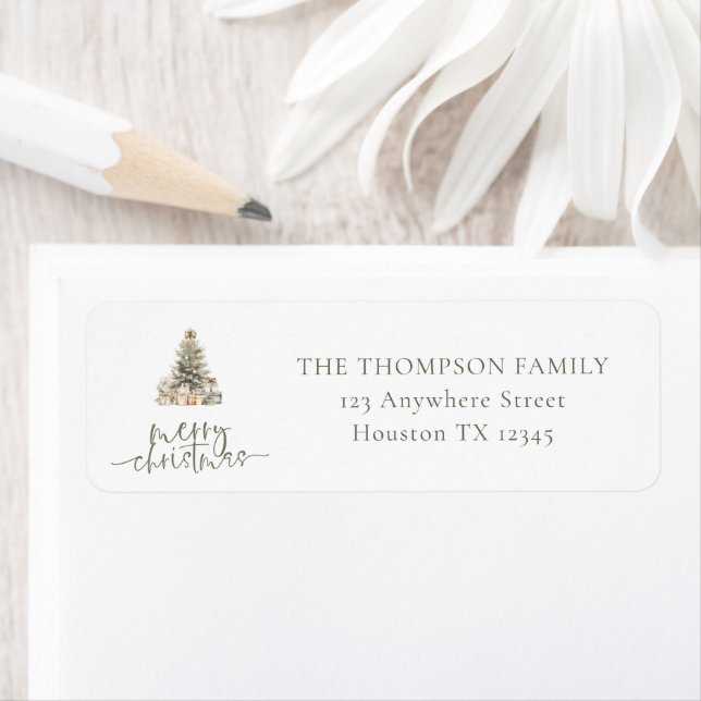 Merry Christmas Tree Sage Script Return Address Label (Insitu)