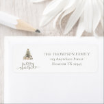 Merry Christmas Tree Sage Script Return Address Return Address Label<br><div class="desc">Merry Christmas Tree Sage Writing Return Name and Address. Merry Christmas is in an elegant set script in sage and the rest of the text you can easily personalise, with a sage Christmas tree with gifts illustration. You can choose any colours for text and background via the customise further option....</div>
