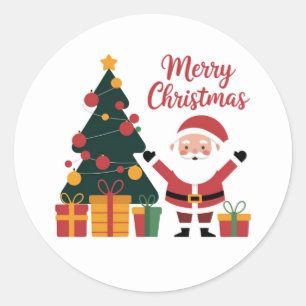 Merry Christmas Tree Santa Claus with Presents Classic Round Sticker