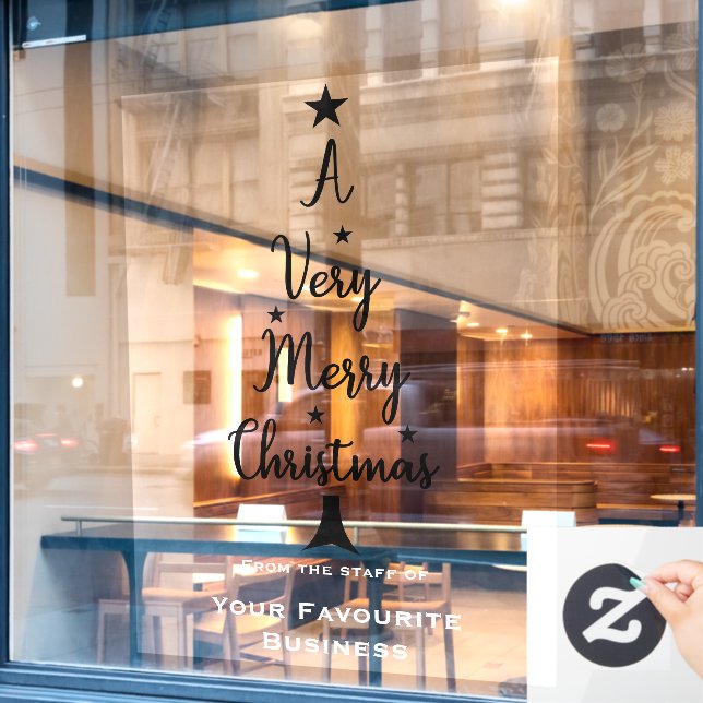 Merry Christmas tree script stars white black (Cafe Window)