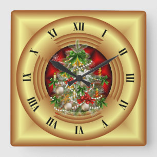 Merry Christmas Tree ~ Season’s Greetings ~ Square Wall Clock
