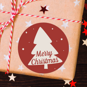 Merry Christmas tree silhouette red & white Classic Round Sticker