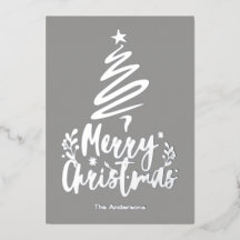 Merry Christmas Tree Silver Foil Christmas Card