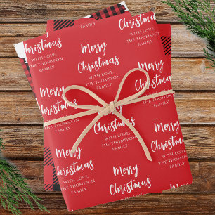 Merry Christmas Tree Simple Buffalo Check Pattern Wrapping Paper Sheet