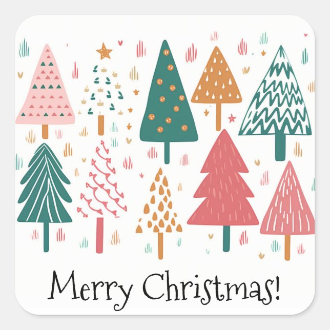 Merry Christmas Tree Simple Minimalist  Square Sticker (Front)