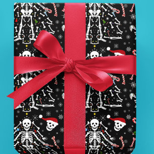 Merry Christmas Tree Skeleton Pattern Wrapping Paper