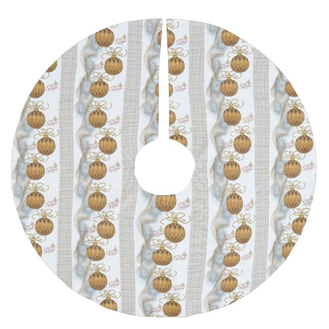 Merry Christmas Tree Skirt Gold Christmas Ornament (Front)
