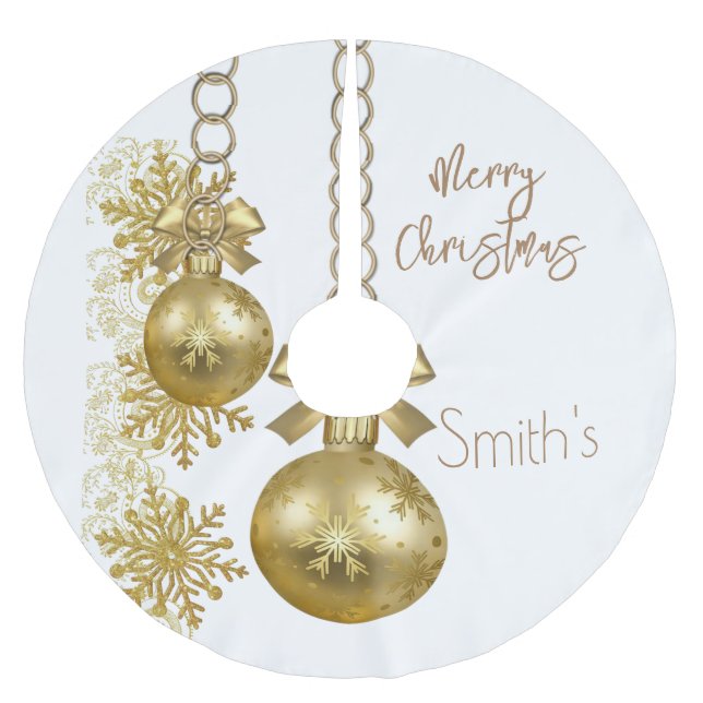 Merry Christmas Tree Skirt Gold Christmas Ornament (Front)