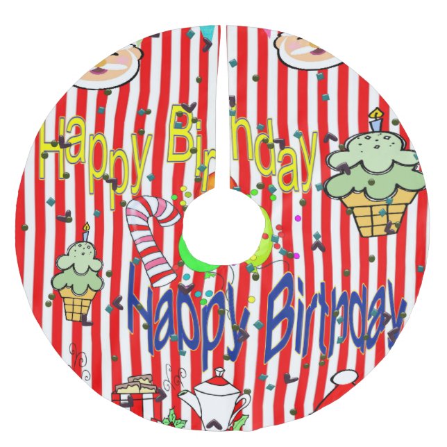Merry Christmas Tree Skirt Happy Birthday (Front)