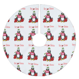 Merry Christmas Tree Skirt Penguin Boxing Pow 