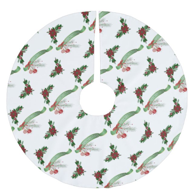 Merry Christmas Tree Skirt Poinsettia  (Front)