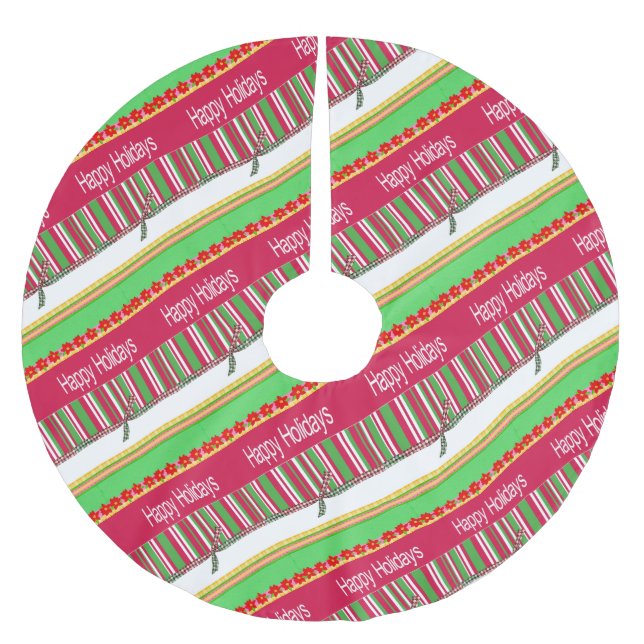 Merry Christmas Tree Skirt Red Happy Holidays  (Front)