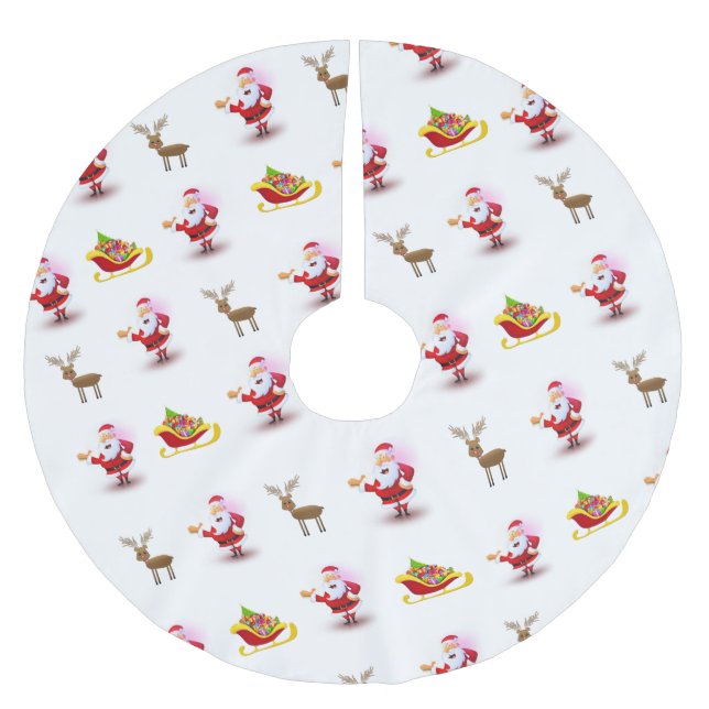Merry Christmas Tree Skirt Reindeer Santa Claus (Front)