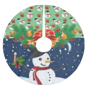 Merry Christmas Tree Skirt Snowman 