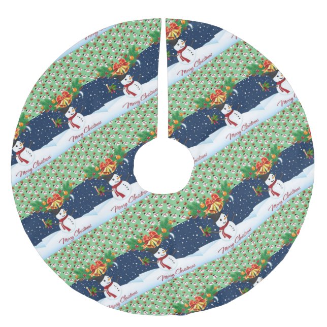 Merry Christmas Tree Skirt Snowman  (Front)