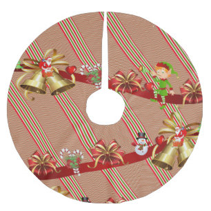 Merry Christmas Tree Skirt Snowman Stripe Elves 