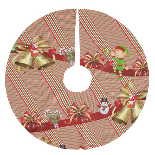 Merry Christmas Tree Skirt Snowman Stripe Elves  (Front)