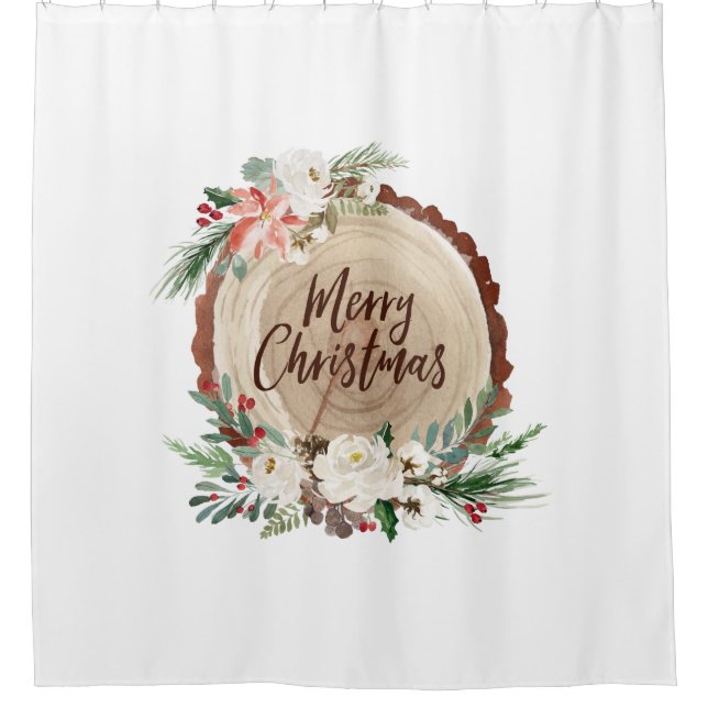 Merry Christmas Tree Slice Shower Curtain (Front)