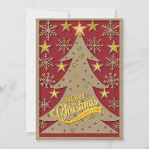 Merry Christmas Tree, Snowflake & Star Silhouettes Holiday Card