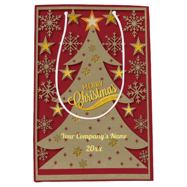 Merry Christmas Tree, Snowflake & Star Silhouettes Medium Gift Bag (Front)
