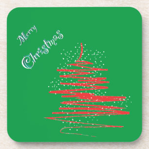 Merry Christmas Tree Snowflakes Coaster