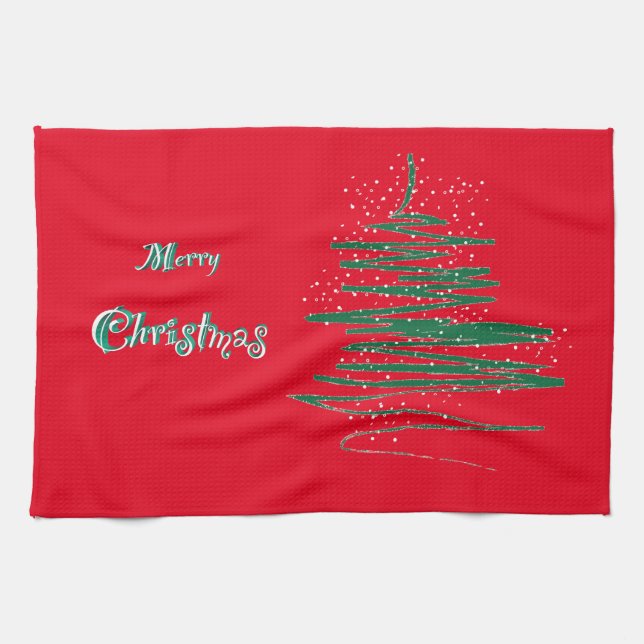 Merry Christmas Tree Snowflakes Tea Towel (Horizontal)