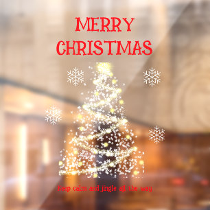 Merry Christmas Tree & Snowflakes Window Cling