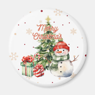 Merry Christmas Tree Snowman and Presents Magnet