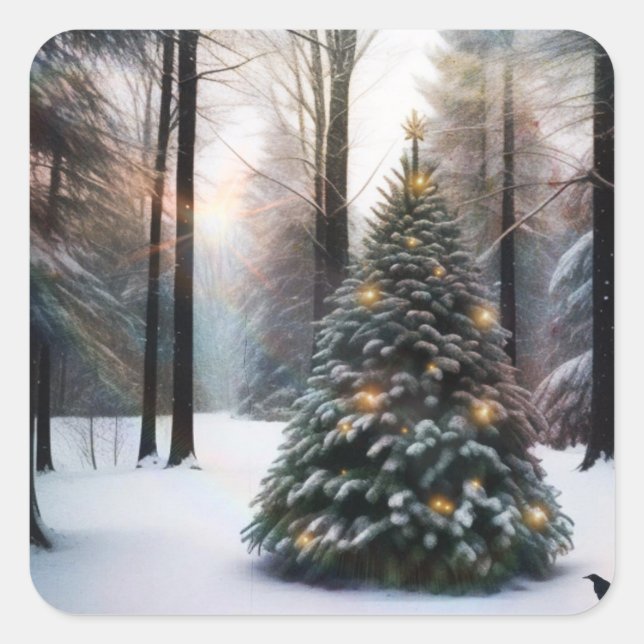 Merry Christmas Tree Square Sticker (Front)