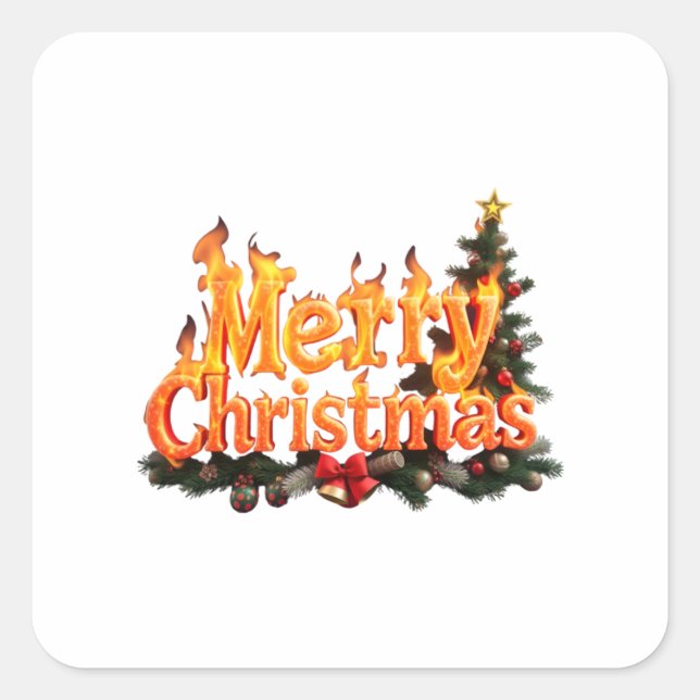 Merry Christmas Tree Square Sticker (Front)