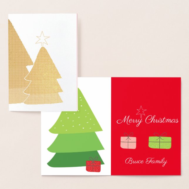 Merry Christmas Tree Star And Gifts Foil Card (Display)