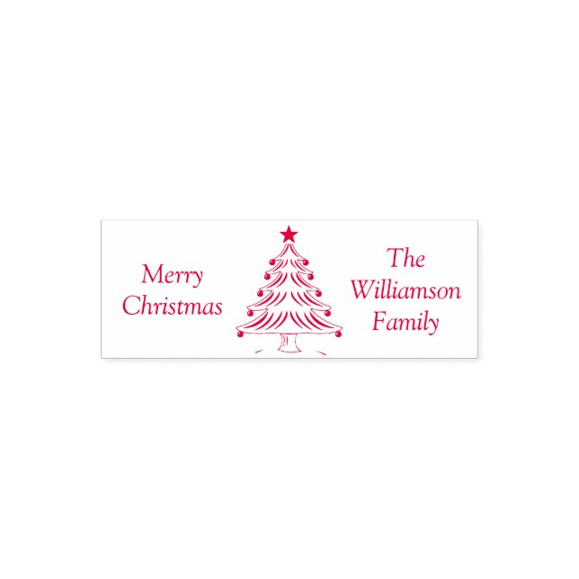 Merry Christmas Tree Star Custom Family Name Words Self-inking Stamp (Design)