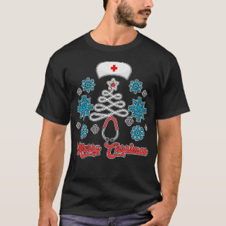 Merry Christmas Tree Stethoscope Nurse Funny Cute  T-Shirt