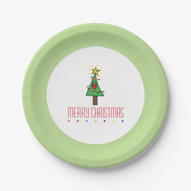 Merry Christmas Tree String of Lights Ornaments Paper Plate (Front)