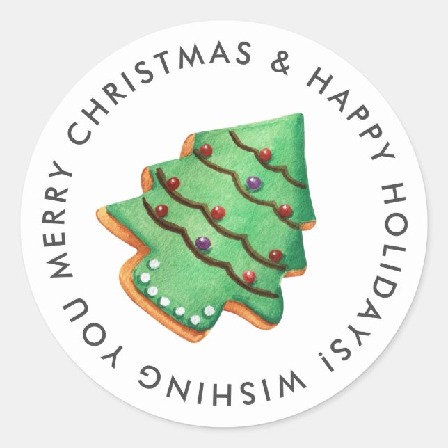 Merry Christmas Tree Sugar Cookie Custom Classic Round Sticker (Front)
