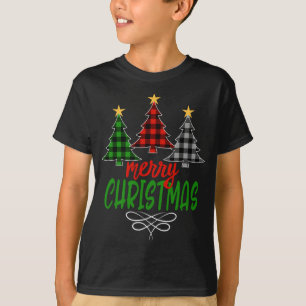Merry Christmas Tree Three Buffalo Plaid T-Shirt