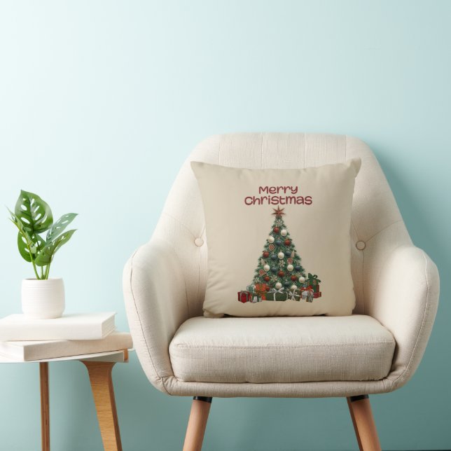 Merry Christmas Tree Throw Pillow (Chair)