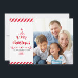 MERRY CHRISTMAS TREE typography family photo red Holiday Card<br><div class="desc">by kat massard >>> WWW.SIMPLYSWEETPAPERIE.COM <<< Send and extra special message with style and pizzazz this year... Personalised with your details & photos my modern holiday products are sure to stand out from the flurry of greetings your friends and family will receive this season and will make a special memento...</div>