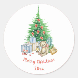 Merry Christmas Tree Typography Personalise Classic Round Sticker