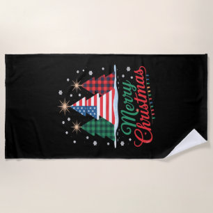 Merry Christmas Tree US Flag Santa Essential Beach Towel