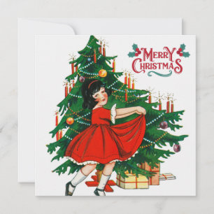Merry christmas tree vintage art  card