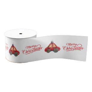 Merry Christmas Tree Vitnage Car Ornament Grosgrain Ribbon
