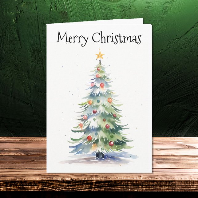 Merry Christmas Tree Watercolor Family Card (Creator Uploaded)